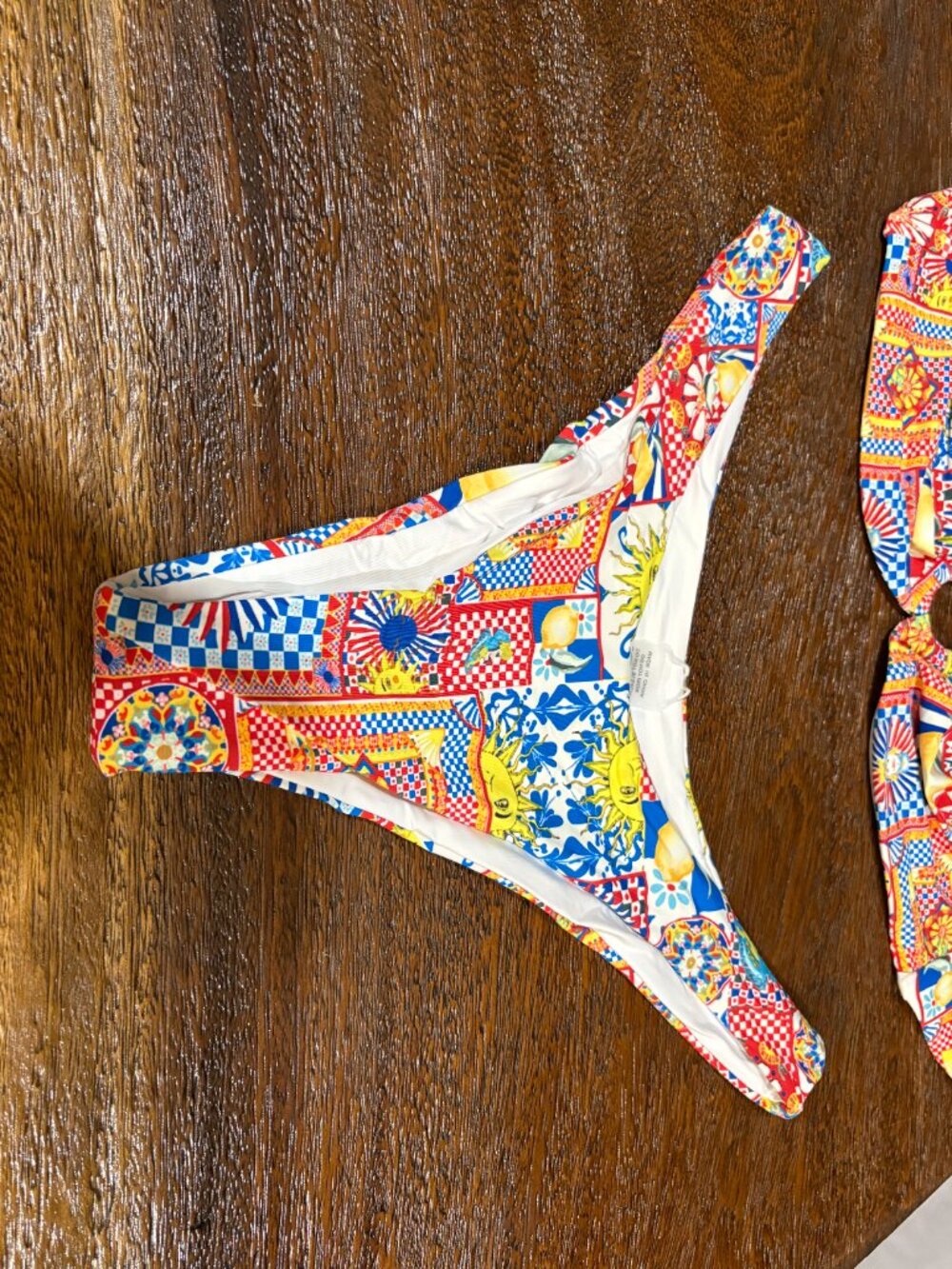 LA Swimwear Sundy Brunch Euro Summer Bikini Swimsuit Sun Lemon Blue Tile NEW - Picture 3 of 5